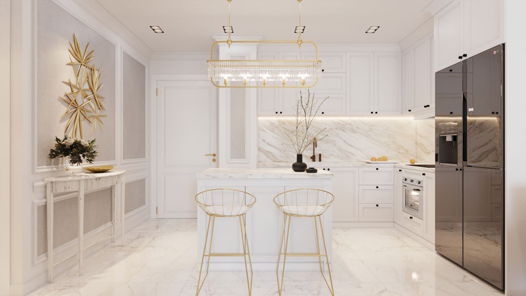 sử dụng tông màu sáng cho thiết kế nội thất phòng bếp hiện đại